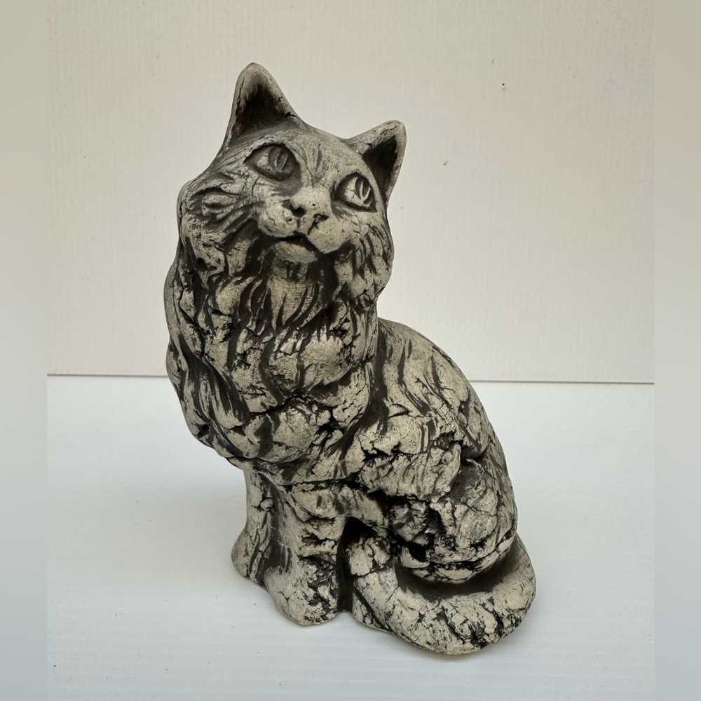 Shapes of Clay by Stan Langtwait Vintage Cat Statue Made From Clay & Ash Signed